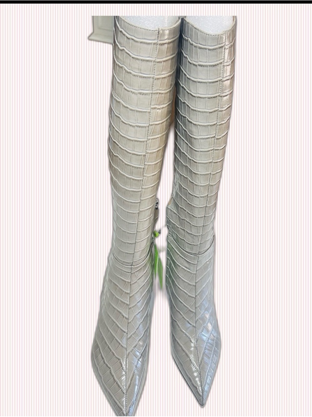 Sam Edelman Croc-Embossed Pointed Toe Knee High Boots in Lite Gray